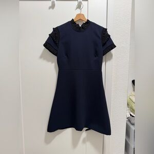 Sandro Navy Ruffle Sleeve Mini Dress